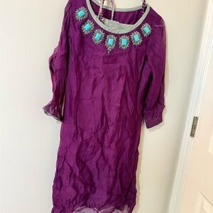 Purple Embellished Midi Dress